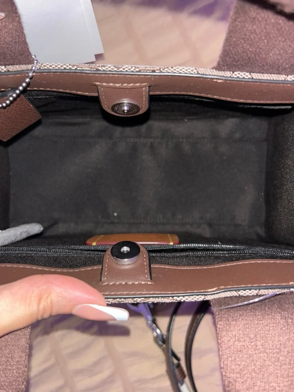 Coach Signature Canvas Tote with Brown Leather Trim and Chocolate Straps